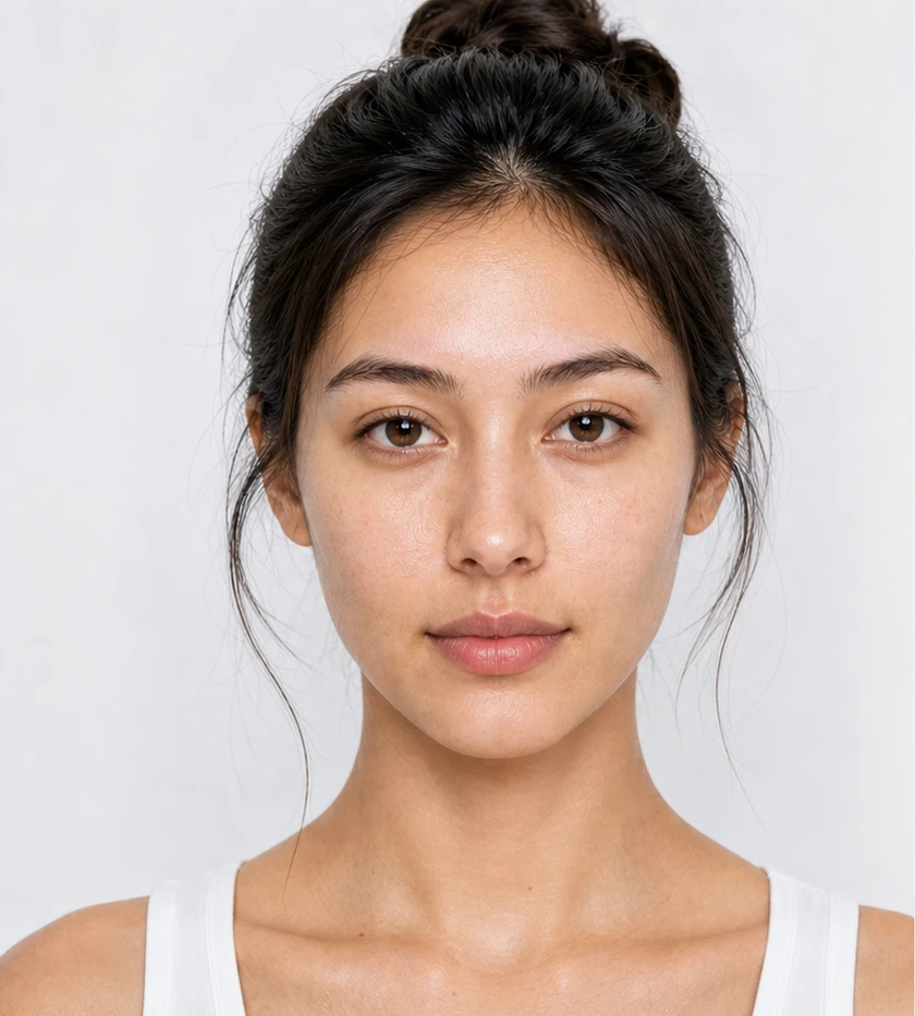Attractiveness test before photo of a woman showing natural facial features